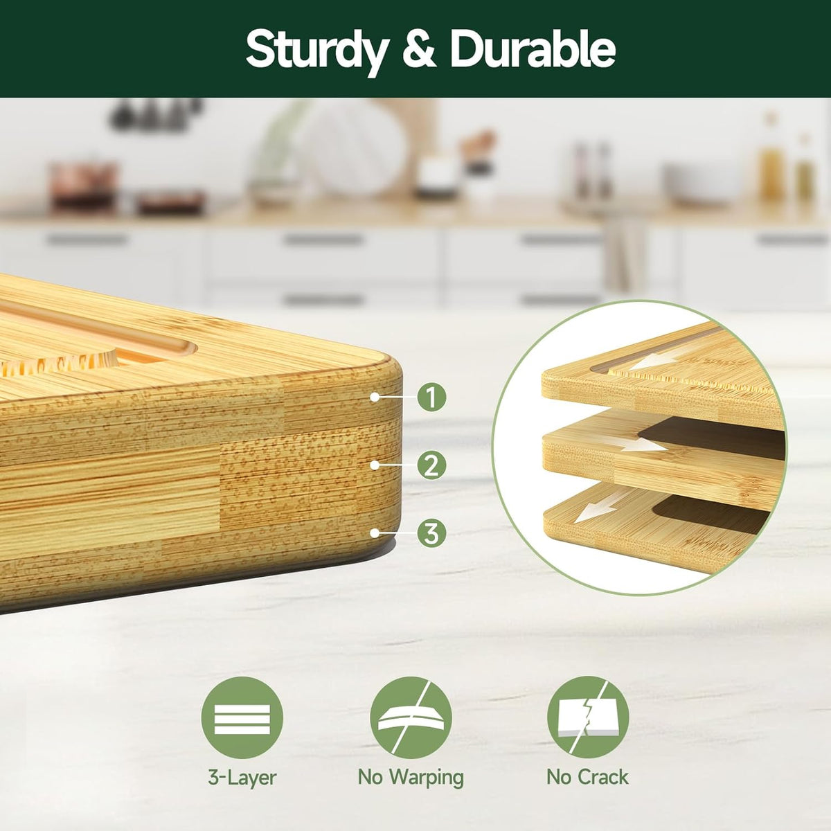 3-Piece Set Deep-Carbonized Bamboo Cutting Board for Kitchen, Natural