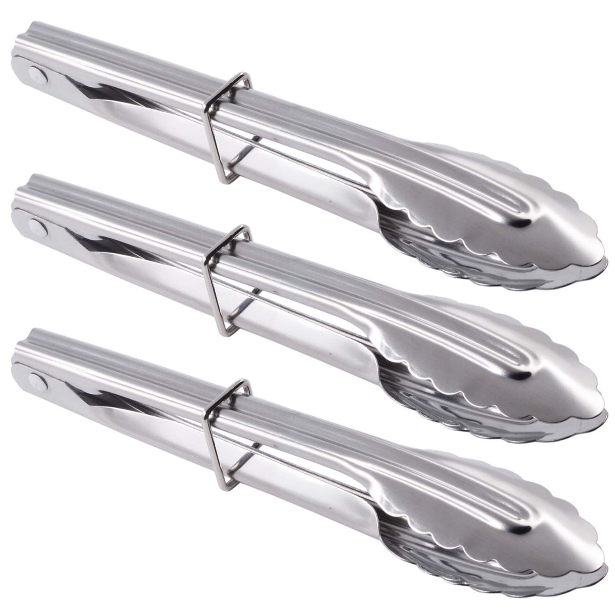 HINMAY Stainless Steel Serving Tongs Metal Cooking Tongs (9-Inch 3 Pieces)