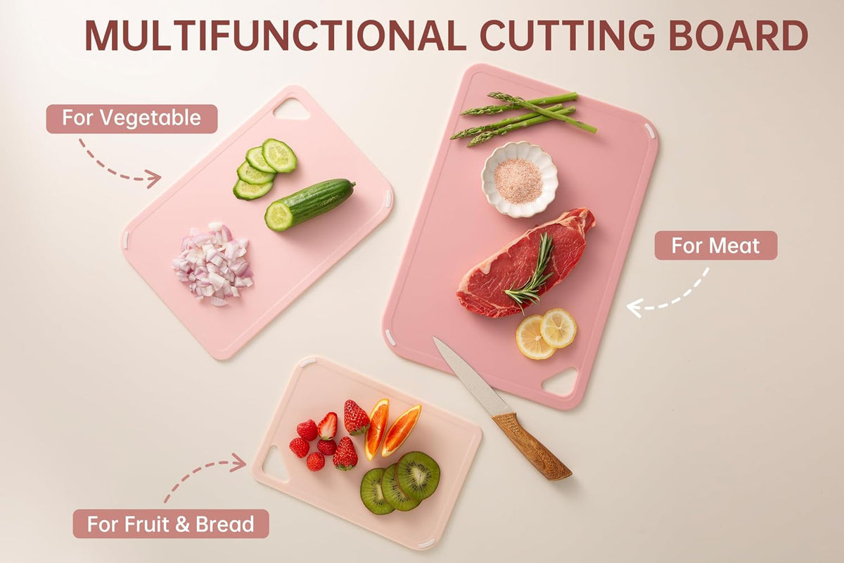 THETCHRY Plastic Cutting Board Set of 3, Pink Cutting Board for Kitchen