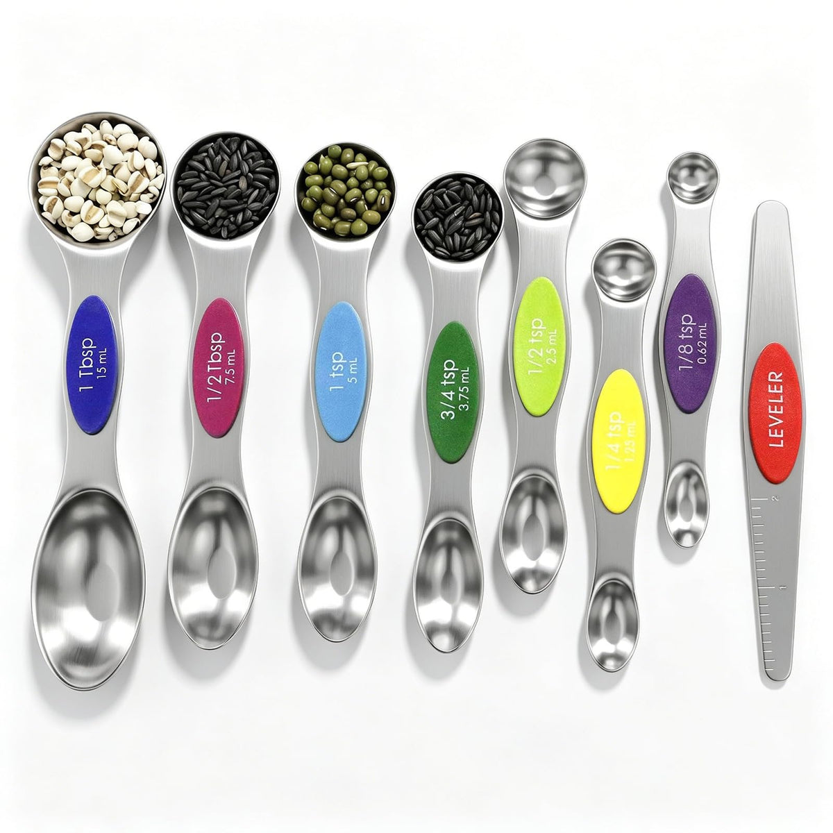 Magnetic Measuring Spoons Set Stainless Steel with Leveler, Stackable Metal Tablespoon Measure Spoon for Baking, Cups and Spoon Set Kitchen Gadgets Apartment Essentials Fits in Spice Jars