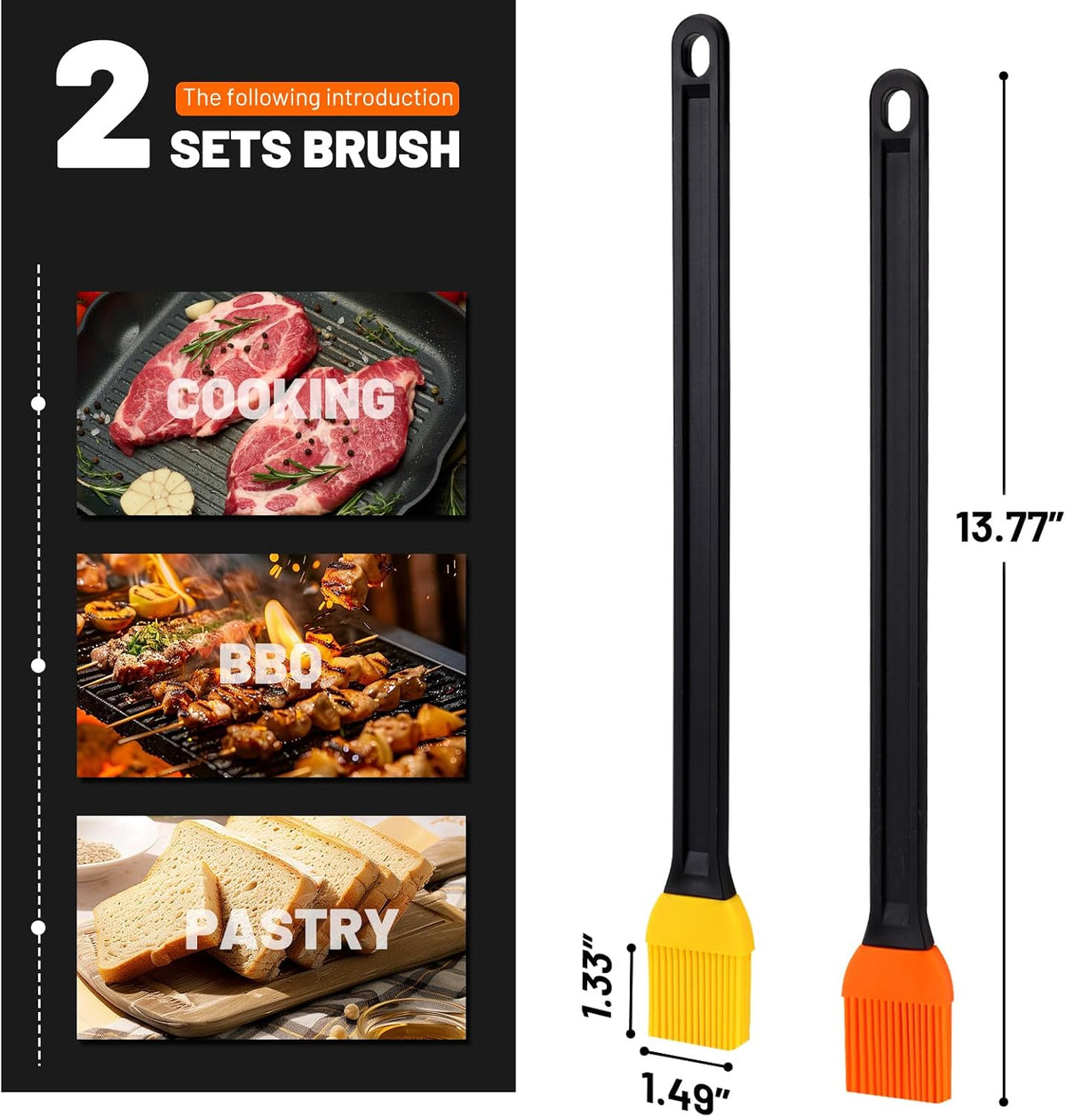 14in 2 Tone Silicone Basting Brush, Long Handle, Kitchen Brush for BBQ