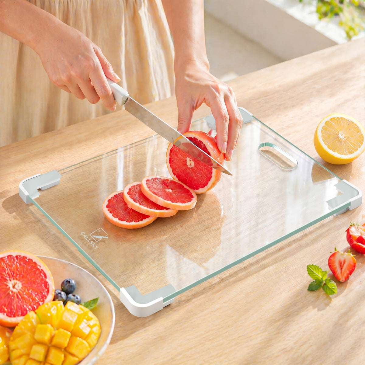 12x8 Clear Tempered Glass Small Cutting Board for Kitchen Countertop
