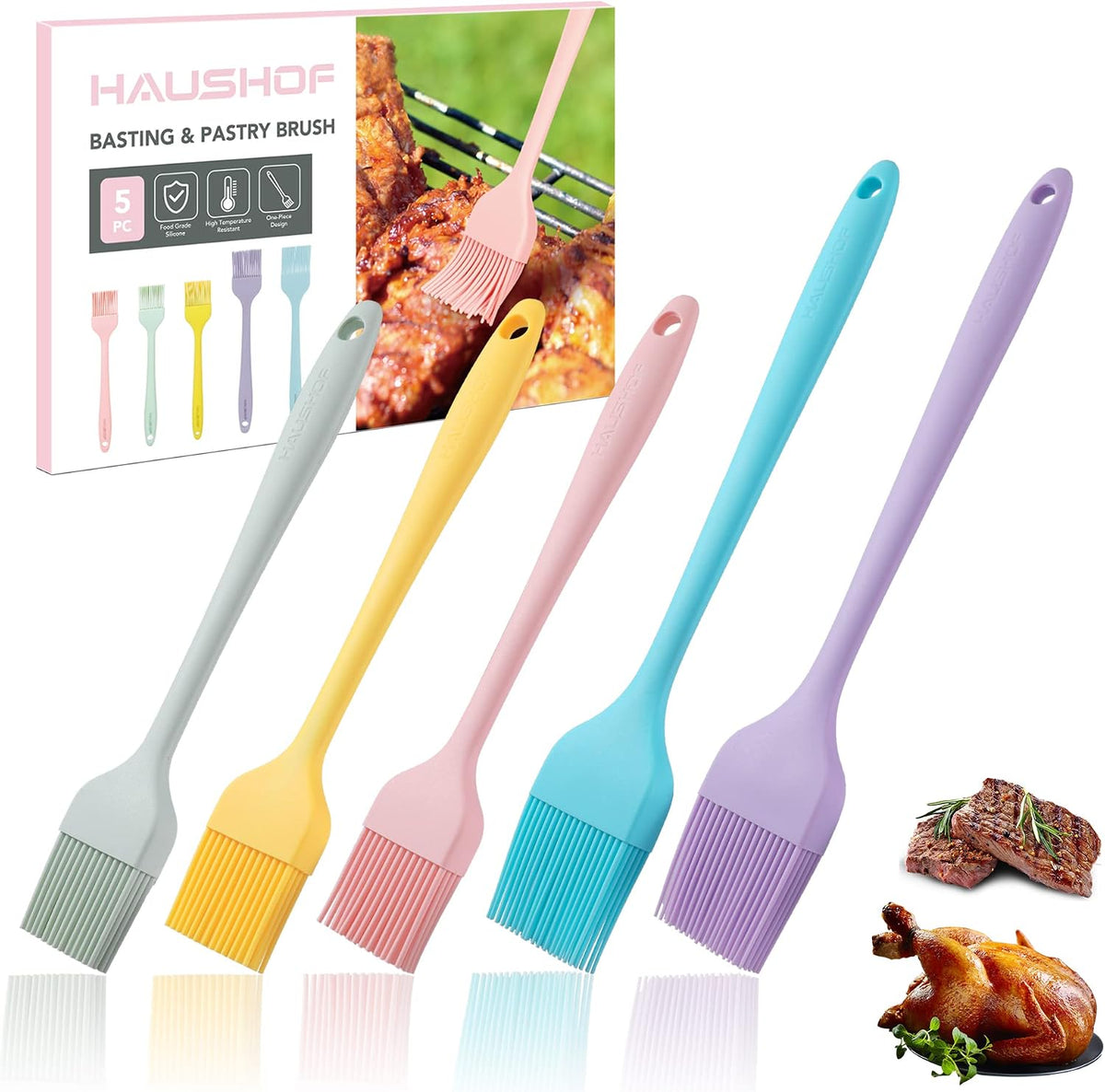 HAUSHOF Silicone Basting Pastry Brush, One-Piece Pastry Brush Set