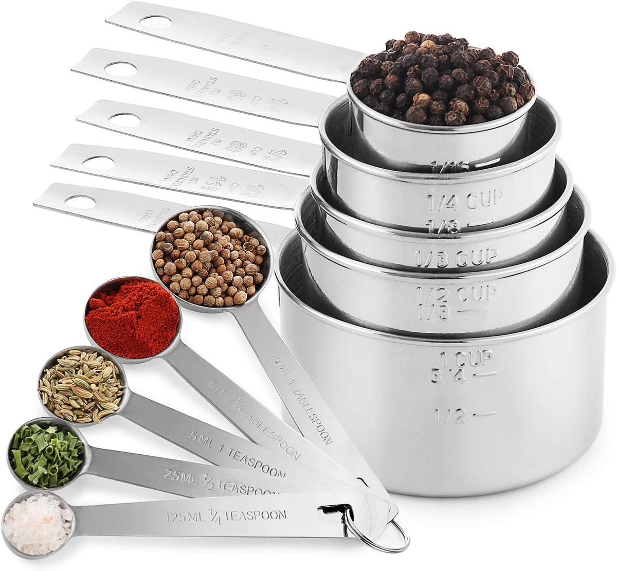 Laxinis World Stainless Steel Measuring Cups and Spoons Set, 10-Piece