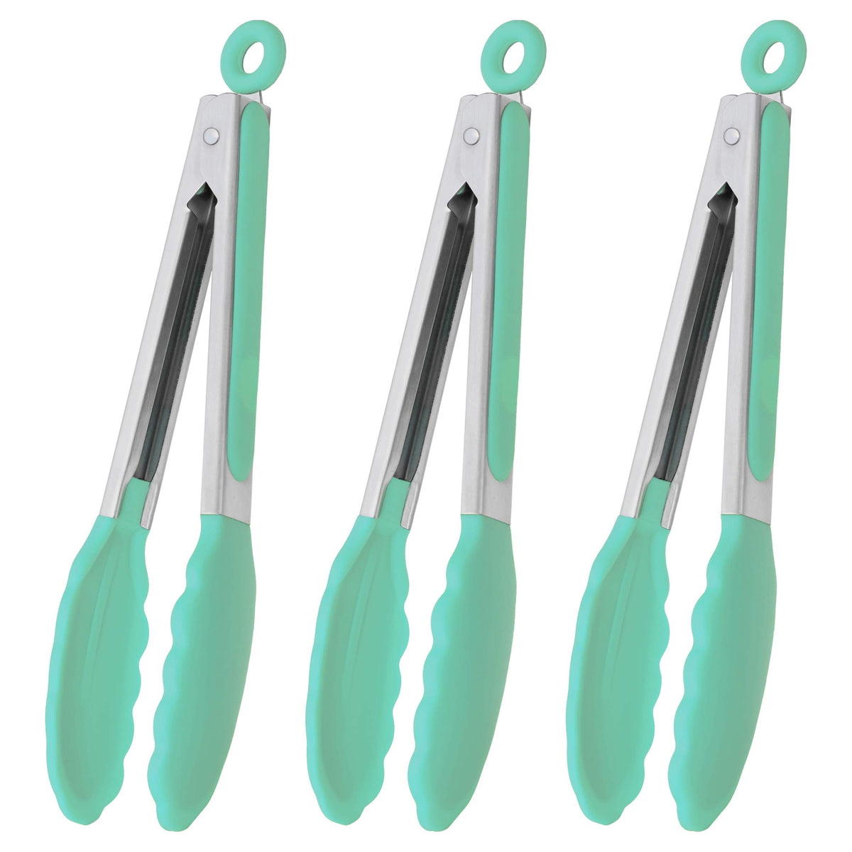 HINMAY Serving Tongs 9" Cooking Tongs with Silicone Tips, Set of 3 (Black)