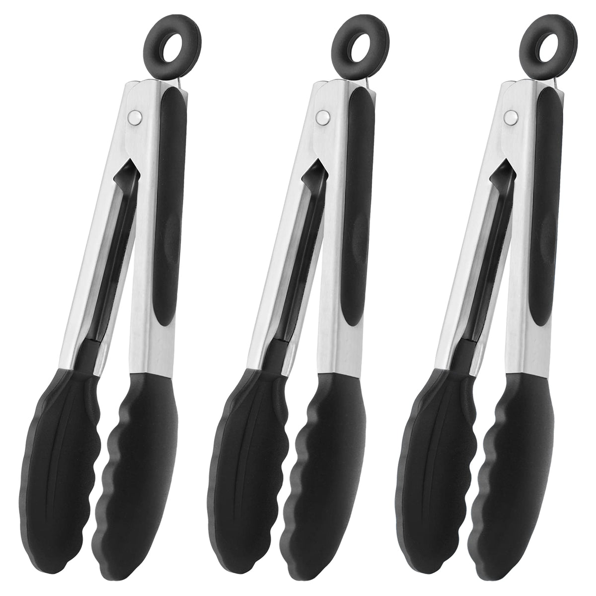 HINMAY Small Serving Tongs with Silicone Tips 7-Inch Mini Tongs, Set of 3 (Pink)