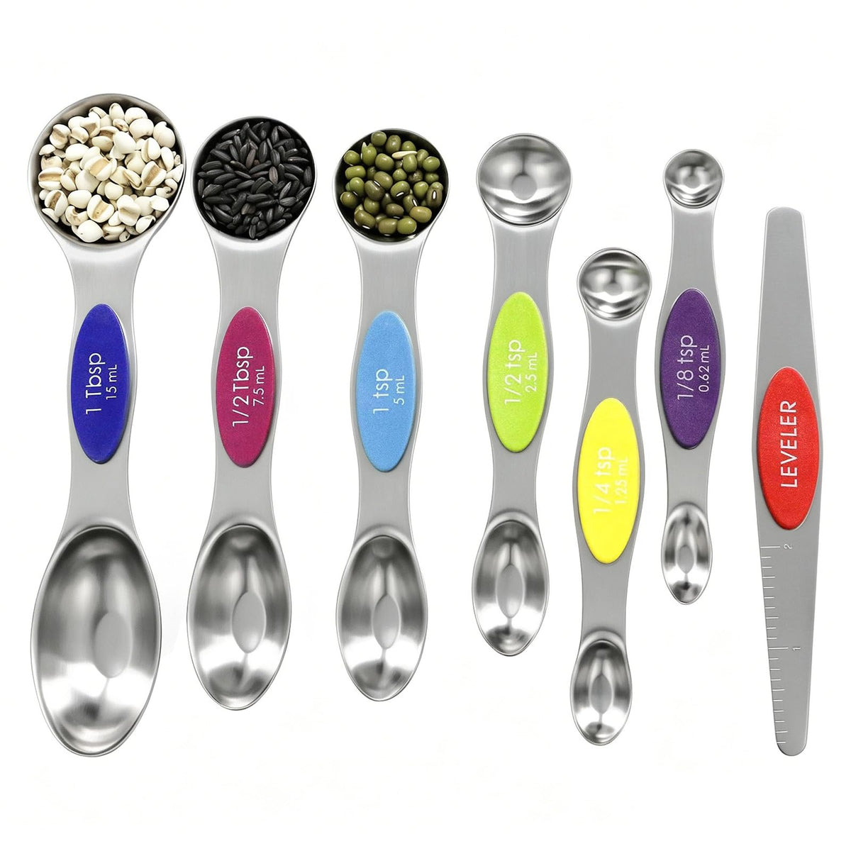Magnetic Measuring Spoons Set Stainless Steel with Leveler, Stackable Metal Tablespoon Measure Spoon for Baking, Cups and Spoon Set Kitchen Gadgets Apartment Essentials Fits in Spice Jars