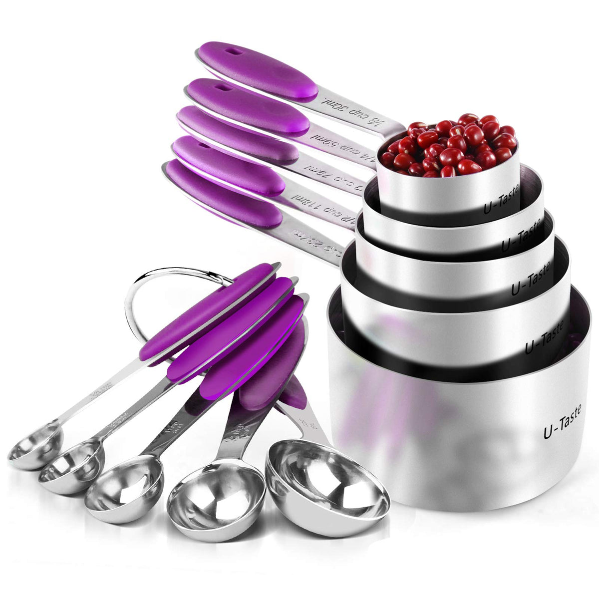 U-Taste Measuring Cups Spoons Set, 18/8 Stainless Steel, 10Pcs, Black