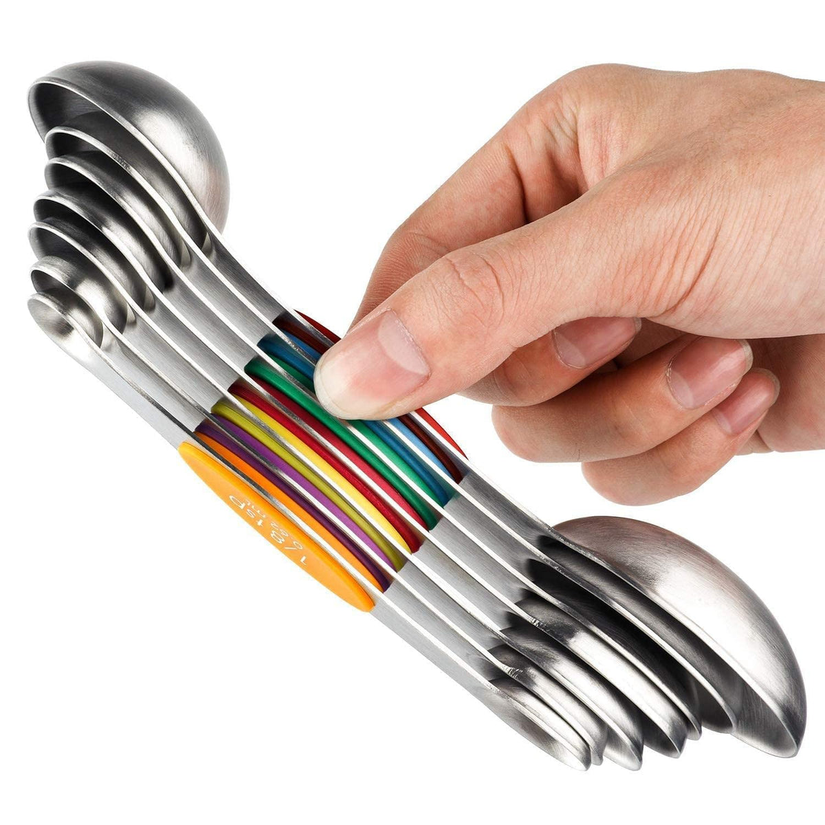 Magnetic Measuring Spoons Set of 7 Stainless Steel Dual Sided Tablespoon