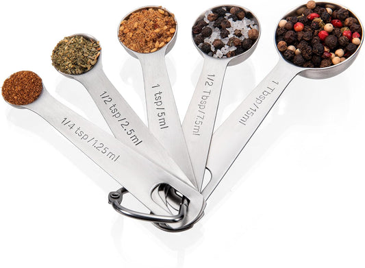 Doosu 18/8 Stainless Steel Measuring Spoons with Engraved Metric (Set of 5)