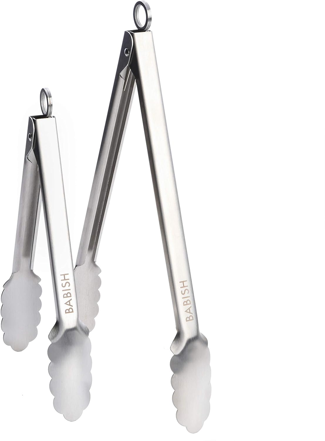 Babish 2-Piece Locking Kitchen Tongs Set – 12” & 9” Stainless Steel Cooking Tongs with Non-Slip Grip – Heavy-Duty BBQ, Grilling & Serving Tools