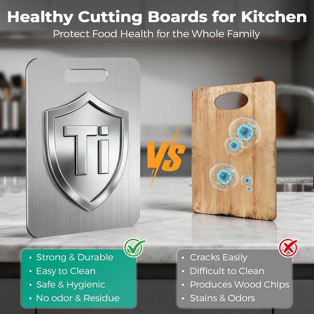 Katori Titanium Cutting Board - Upgraded 100% Pure Titanium Cutting Boards for Kitchen Non Toxic, Double Sided Food Grade Hygiene Non Moldy Dishwasher Safe Meat Fruit Metal Board (1PC 8x11.5 Inch)