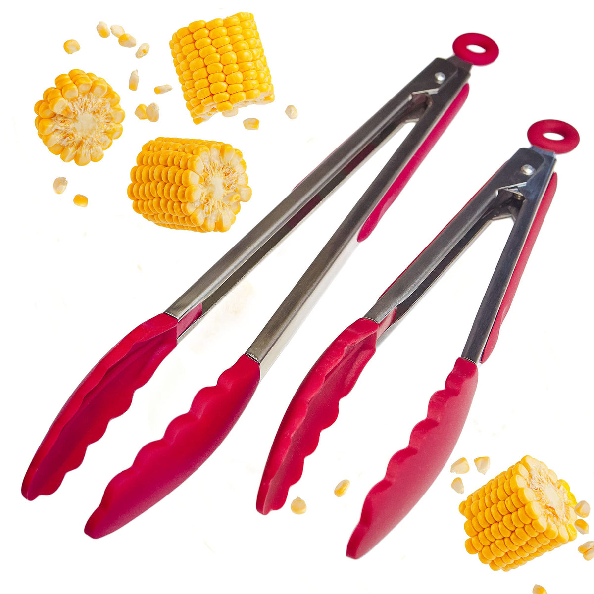Starpack Get a Grip Silicone Kitchen Tongs (2-Pack, 9" + 12") - LFGB Non Toxic, 600°F Heat Resistant, BPA-Free - Heavy-Duty Stainless Steel, Locking - Dishwasher Safe for Nonstick Cookware