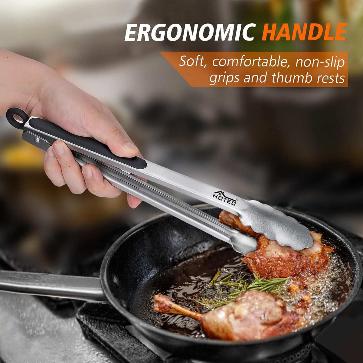 Hotec Tongs for Cooking Premium Stainless Steel Kitchen Tongs Set of 2-12"