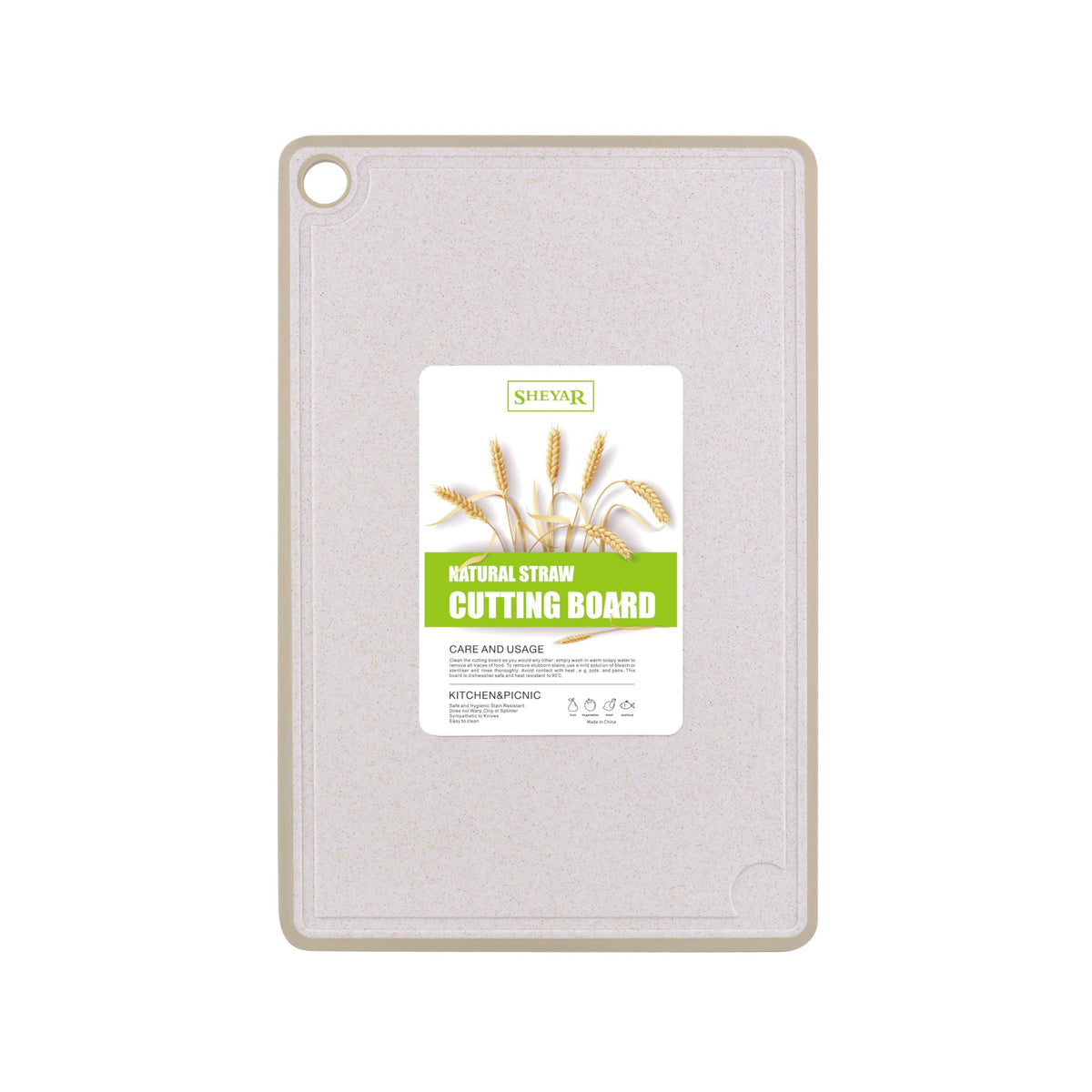 Cutting Board for Kitchen, Wheat Straw Fiber Cutting Board, Dish Washer Safe, w/Juice Grooves for Meat, Veggies, Easy Grip Handle, Non-slip Surface Eco-friendly Serveware Accessories （10‘x6.3’）