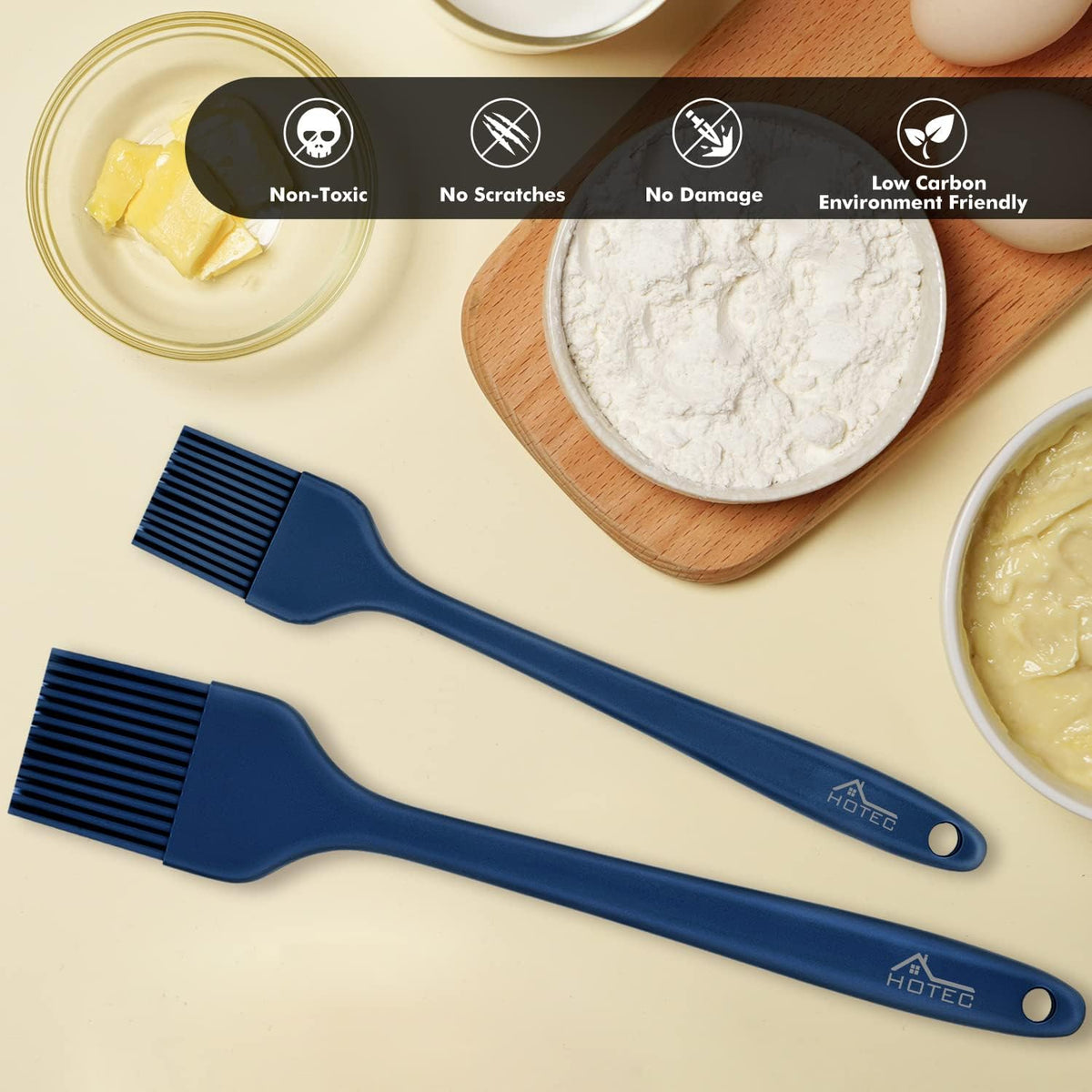 HOTEC Silicone Basting &Pastry Brushes BPA Free, Classic Blue 2