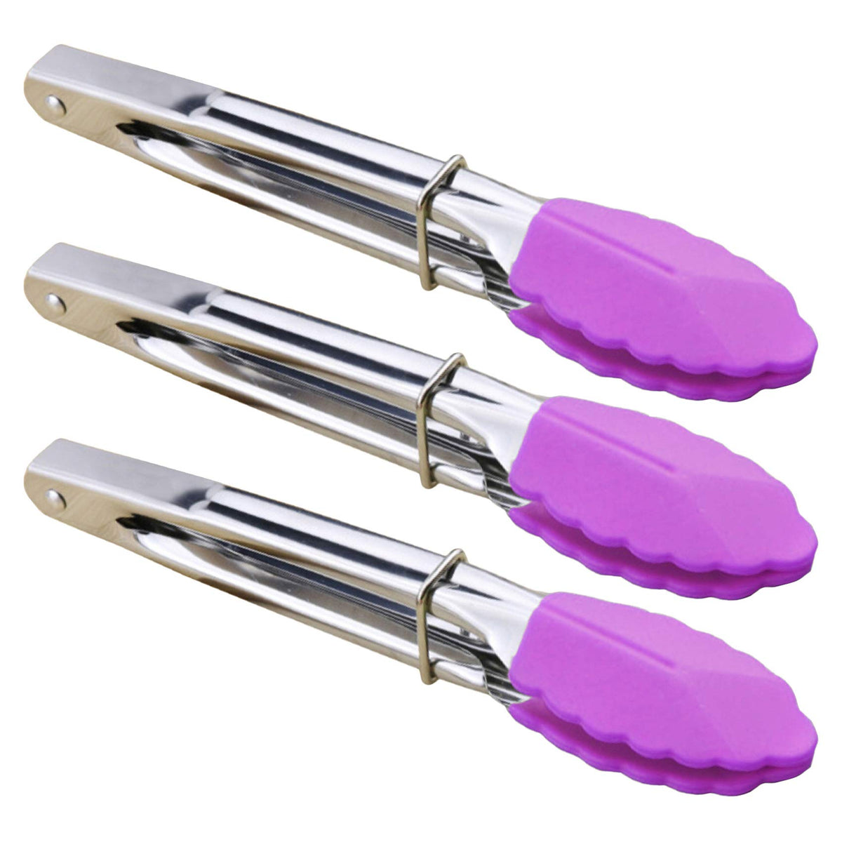HINMAY Mini Stainless Steel Food Tongs with Silding Rings 7-Inch, Set of 6