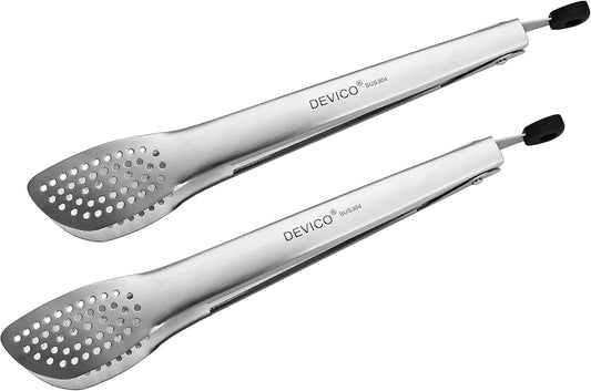 DEVICO 2Pcs 12 Inch 18/8 Stainless Steel Kitchen Tongs for Cooking, Brushed