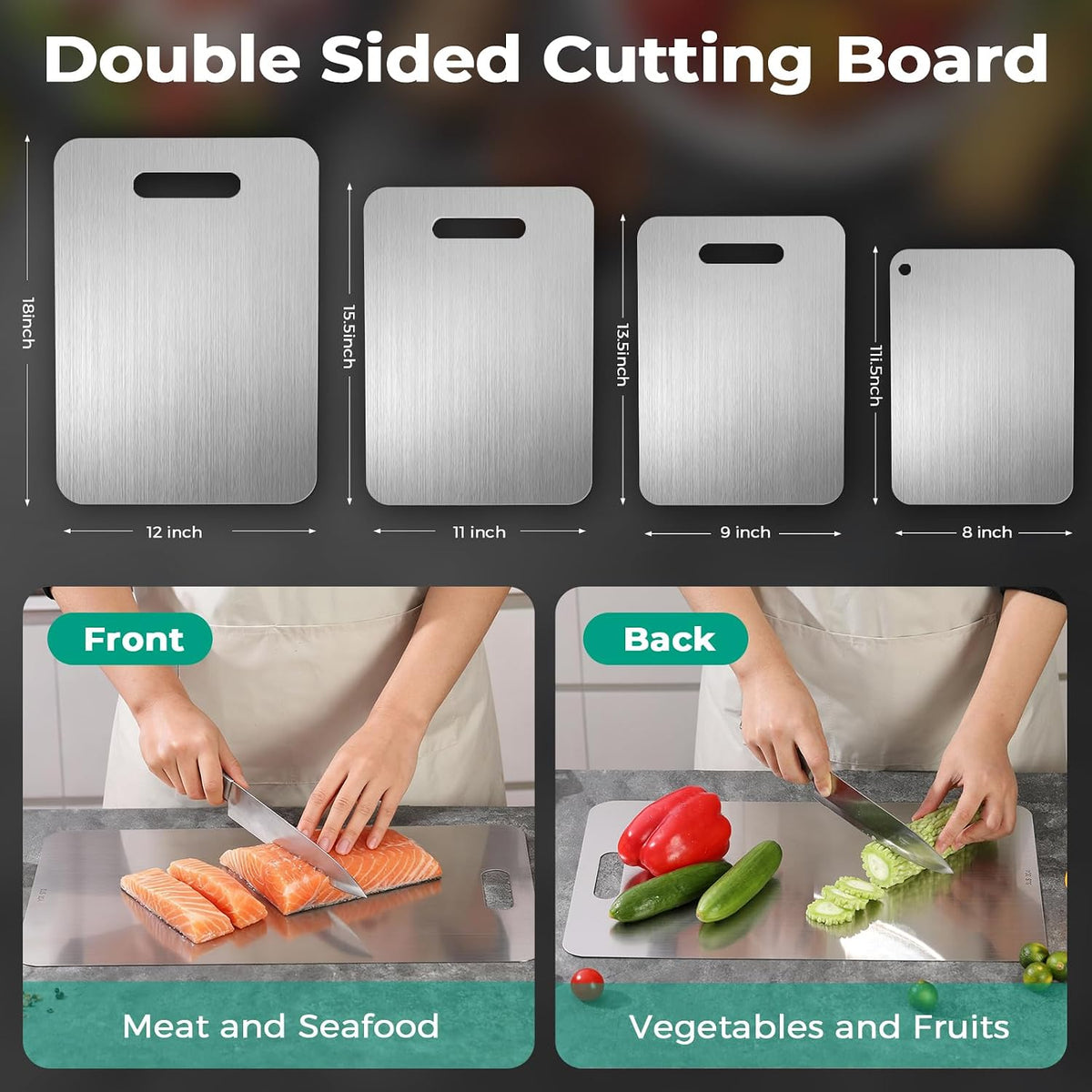 Katori Titanium Cutting Board - Upgraded 100% Pure Titanium Cutting Boards for Kitchen Non Toxic, Double Sided Food Grade Hygiene Non Moldy Dishwasher Safe Meat Fruit Metal Board (1PC 8x11.5 Inch)