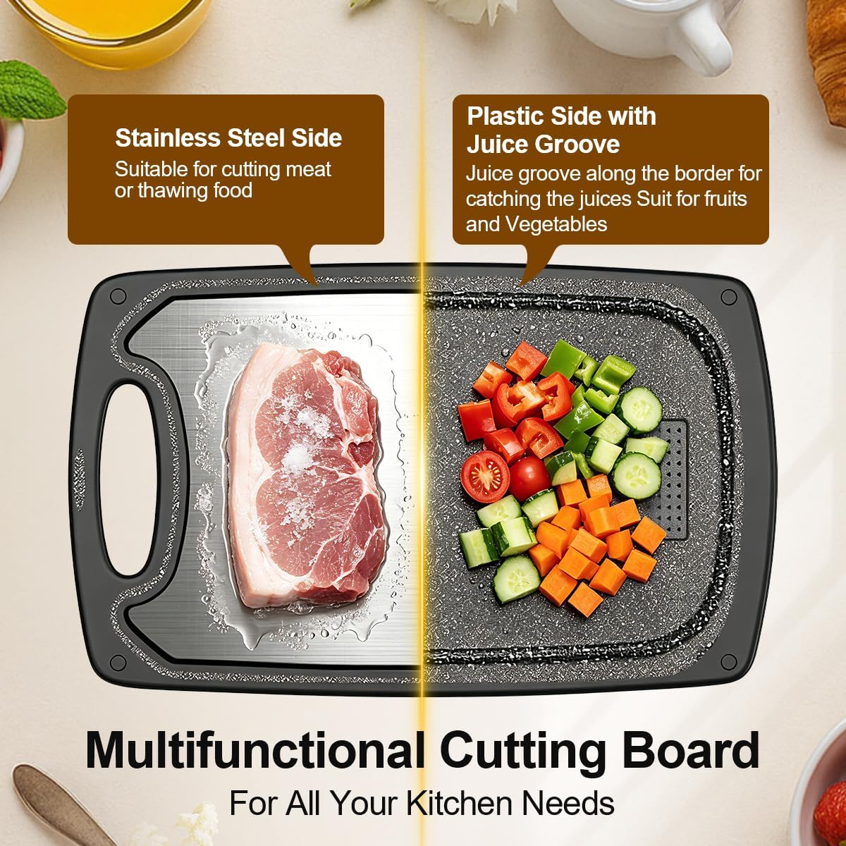 Viretang Small Stainless Steel Cutting Board,Dishwasher safe,Grinding Area