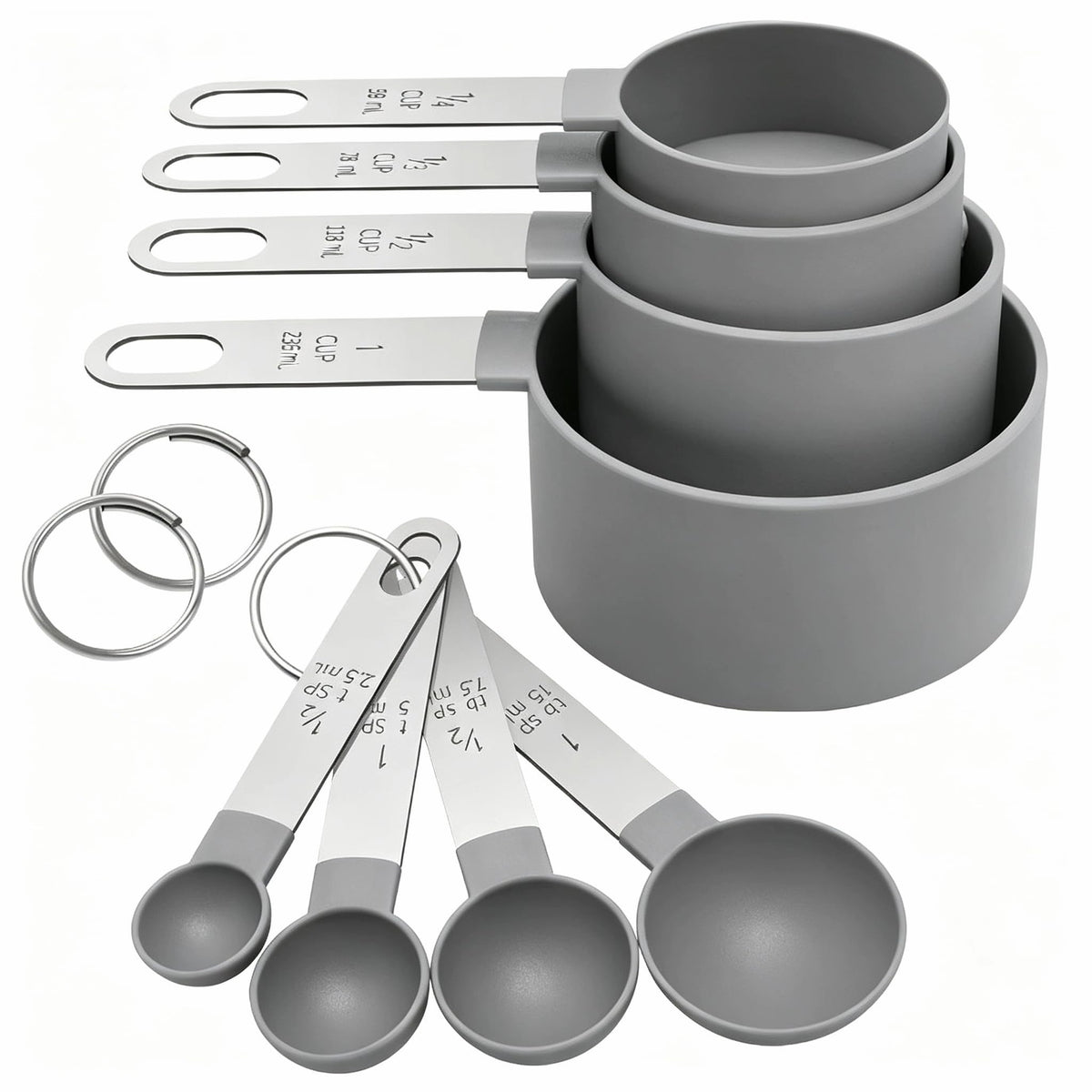 Measuring Cups Set Measuring Spoons Set, Nesting Measure Cups with Stainless Steel Handle, For Measuring Dry and Liquid Ingredients Small Teaspoon with Plastic Head (Mint Green)