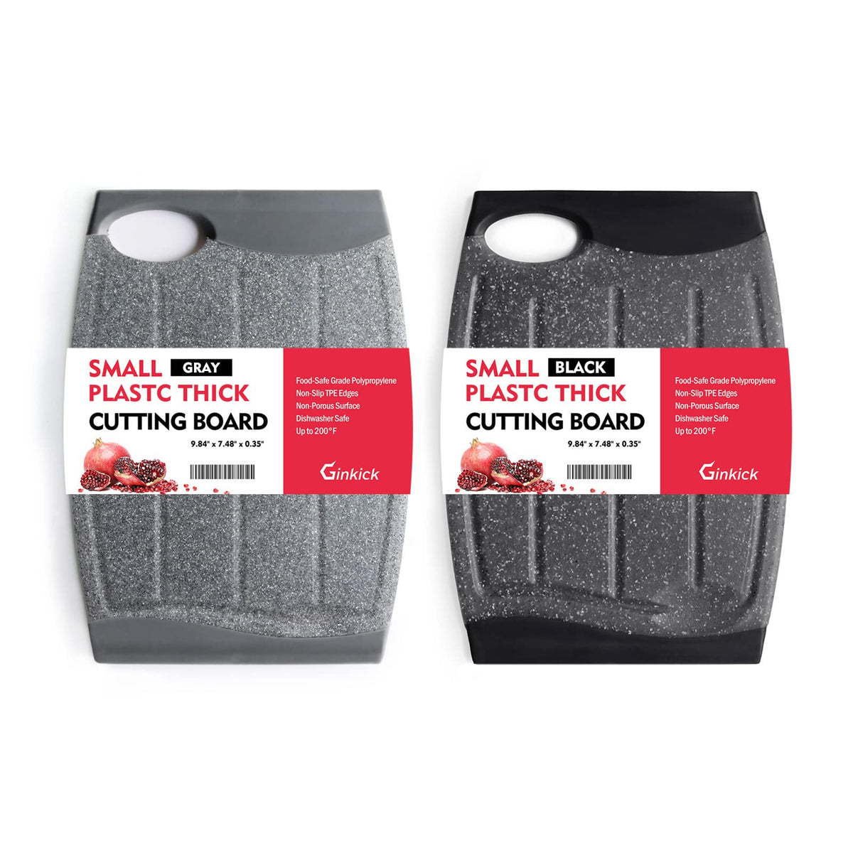 Small Plastic Cutting Board Set of 2 with Multiple Juice Grooves, 9.8" x 7"