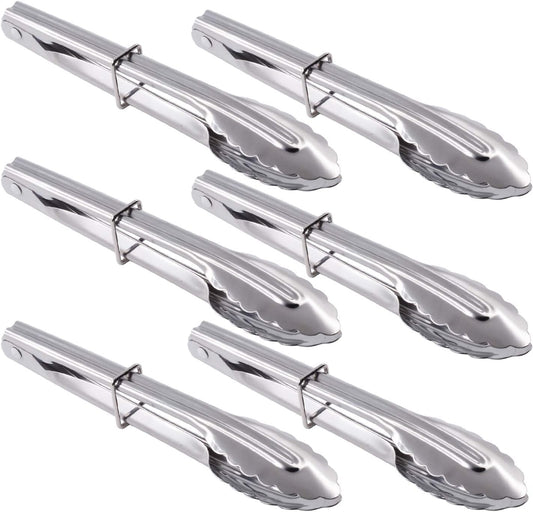 HINMAY Mini Stainless Steel Food Tongs with Silding Rings 7-Inch, Set of 6