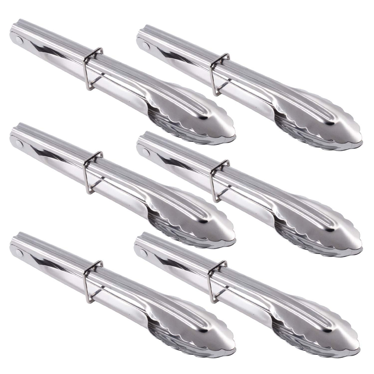 HINMAY Mini Stainless Steel Food Tongs with Silding Rings 7-Inch, Set of 6