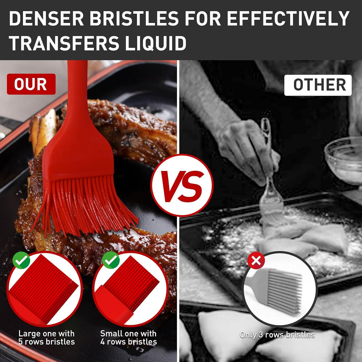 Begonia Silicone Basting Pastry Brush,2pcs 10+8 inch BBQ Sauce Brush,Red