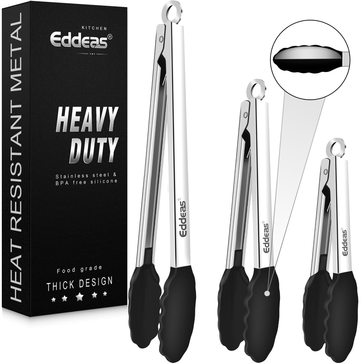 Kitchen Tongs Up To 600°F Silicone Tongs for Cooking 3Pcs 7,9,12 IN