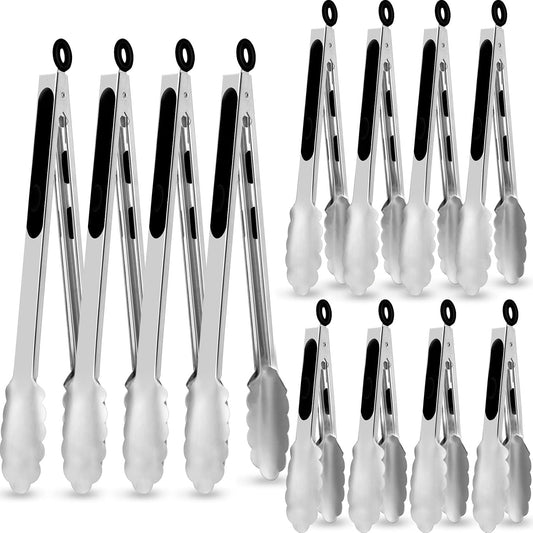 Chengu 12 Pack Stainless Steel Kitchen Tongs, 7/9/12 Inches