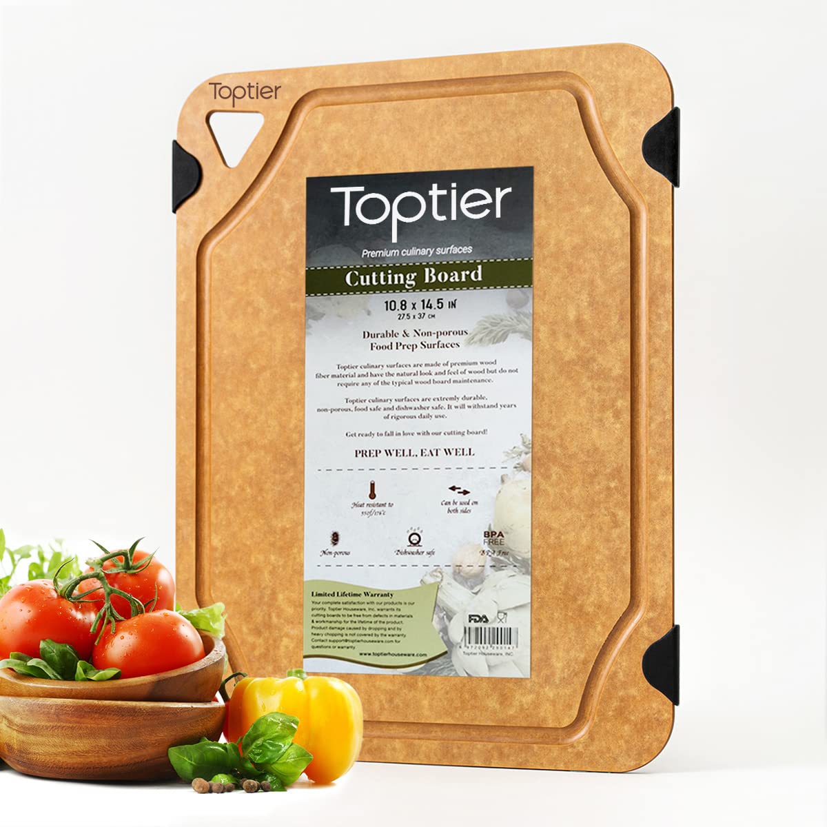 Toptier Wood Fiber Cutting Board for Kitchen - Non-Slip, Reversible, Eco-Friendly, Small 11.5 x 9.25-inch Chopping Board, Natural Slate