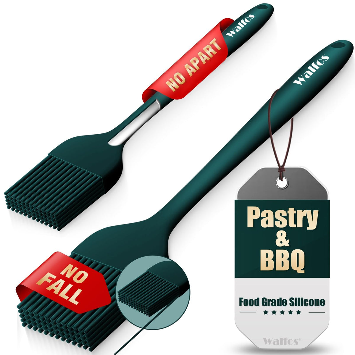 Walfos Silicone Pastry Brush, 600℉ Heat Resistasnt Basting Oil Butter Sauce Brush for Baking,BBQ Grill,Kitchen Cooking,BPA Free and Dishwasher Safe (5 Pcs)