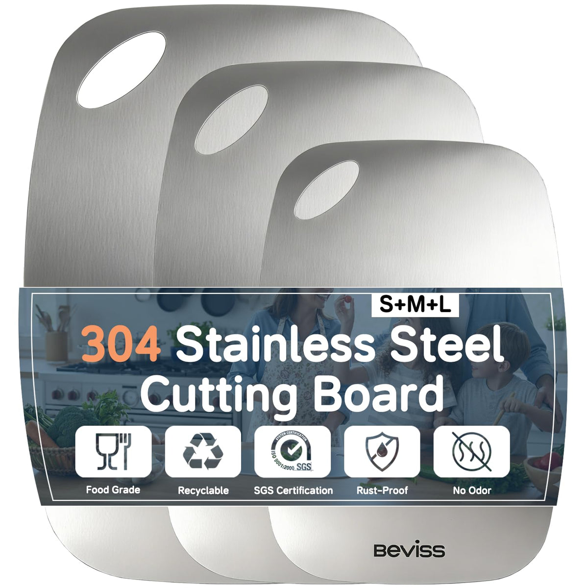 304 Stainless Steel Cutting Board Non-Toxic, 11.45" x 8.15" x 0.047"
