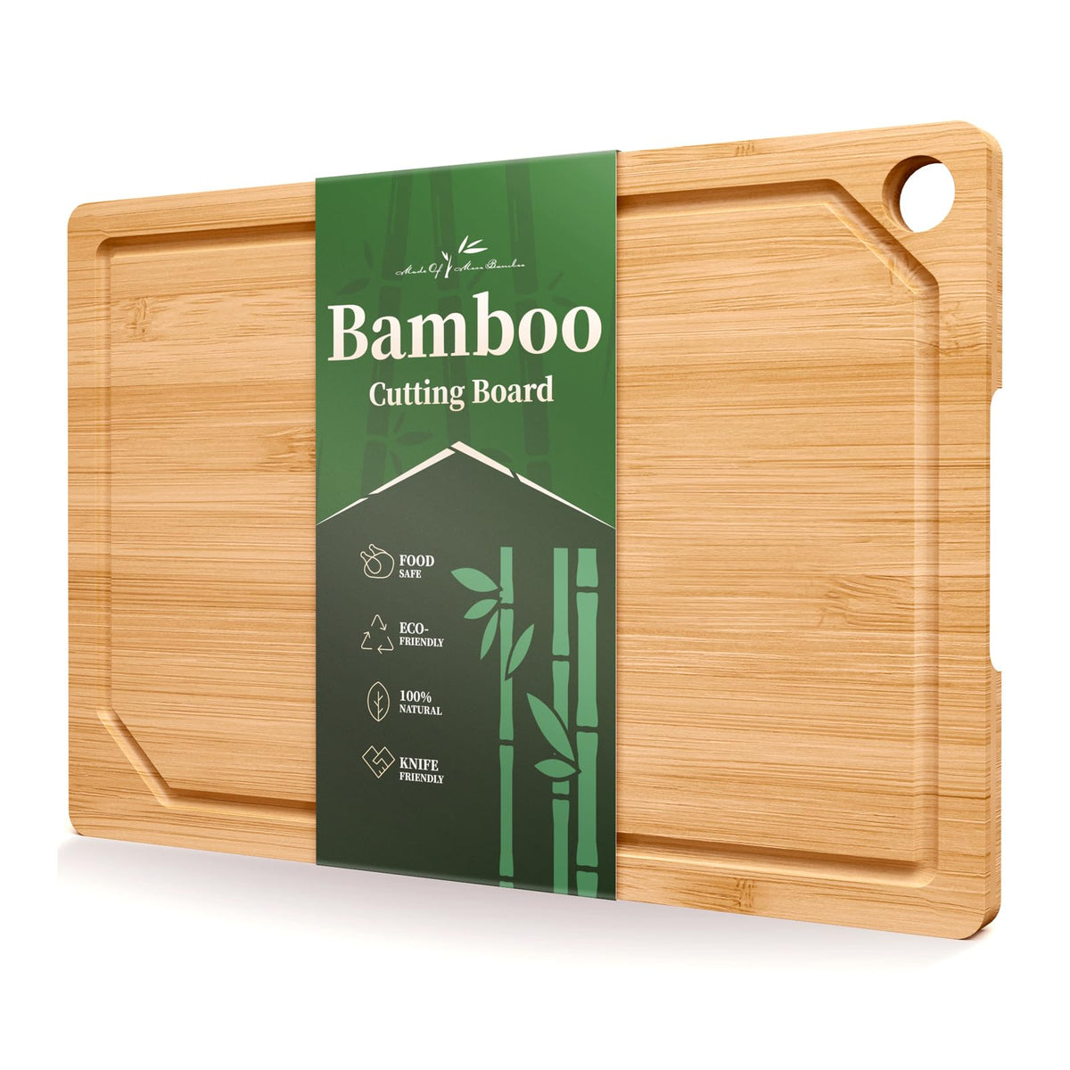 Kitsure Bamboo Cutting Board for Kitchen, Large, Natural