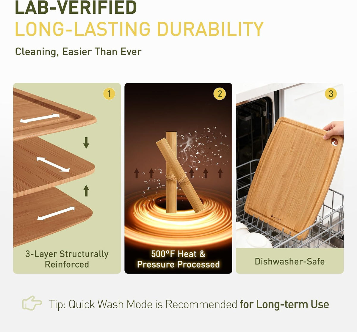 Lightweight Durable Bamboo Cutting Board with Non-Slip Feet, Non Toxic Wooden Cutting Board for Kitchen Heat-Resistant Chopping & Charcuterie Board with Juice Groove Kitchen Essentials for Meat
