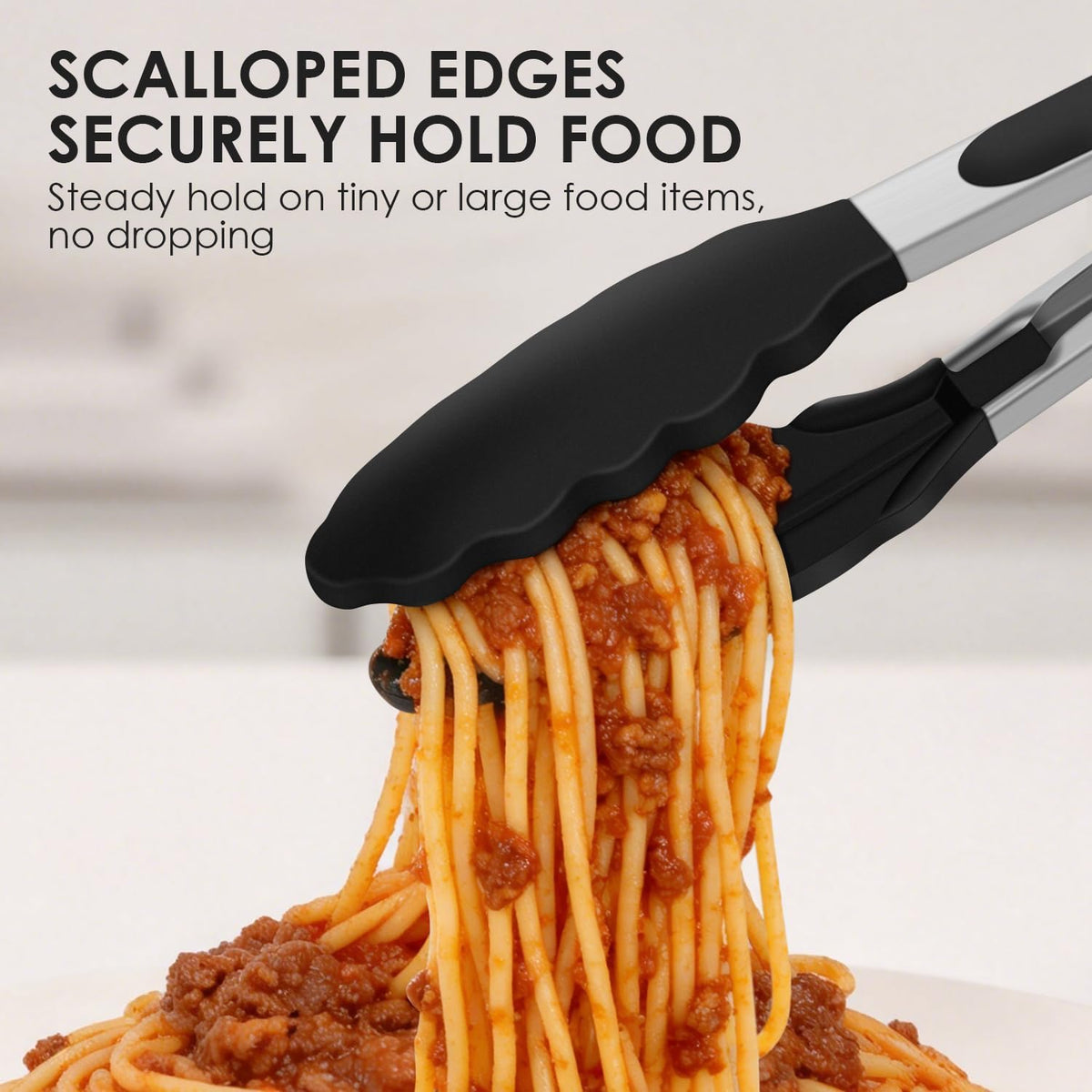 HOTEC Stainless Steel Kitchen Tongs with Silicone Tips, Set of 2-9" and 12"