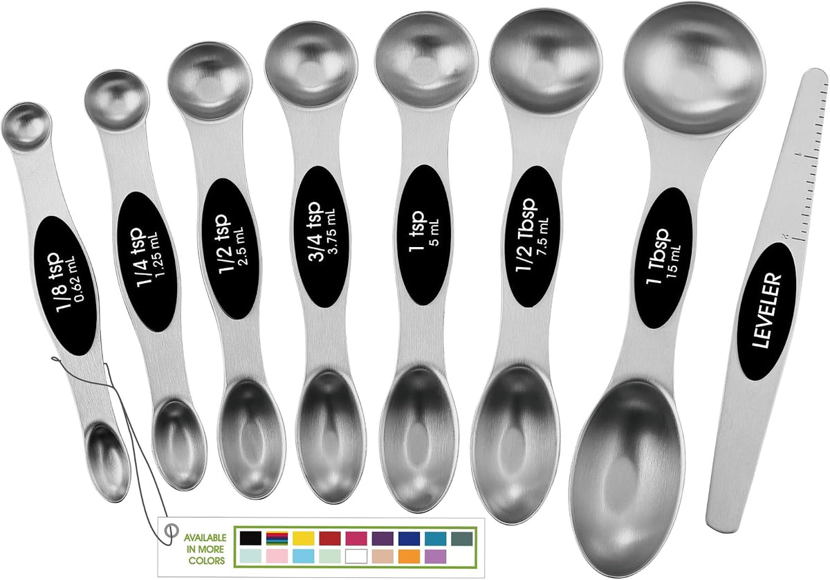 Spring Chef Stainless Steel Magnetic Measuring Spoons Set of 8, Black