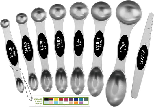 Spring Chef Stainless Steel Magnetic Measuring Spoons Set of 8, Black