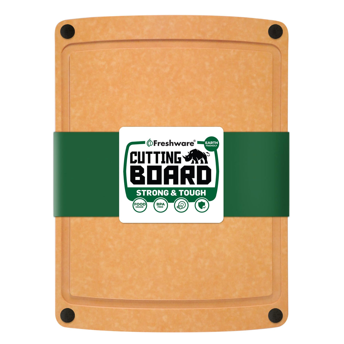 Freshware Wood Cutting Boards for Kitchen, Juice Groove, Non-Slip Silicone Feet, Dishwasher Safe, Medium 12" x 9" and Large, 15" x 11.25", Set of 2, Natural