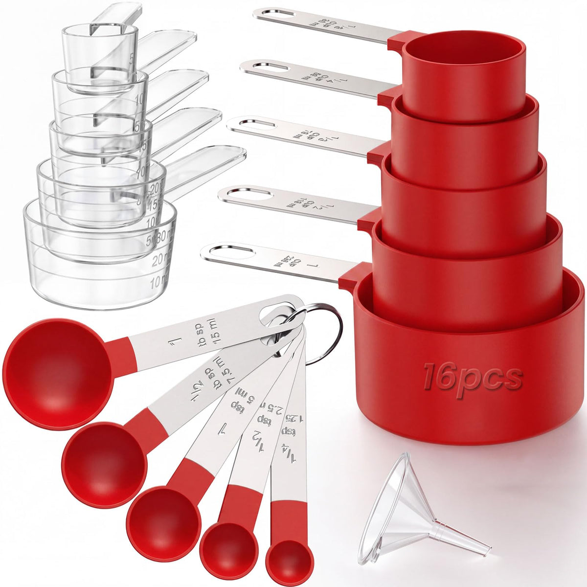 16PCS Measuring Cups and Spoons Set, Measuring Spoon Set with Metric and US Measurements, Fits for Measuring Dry and Liquid - Black