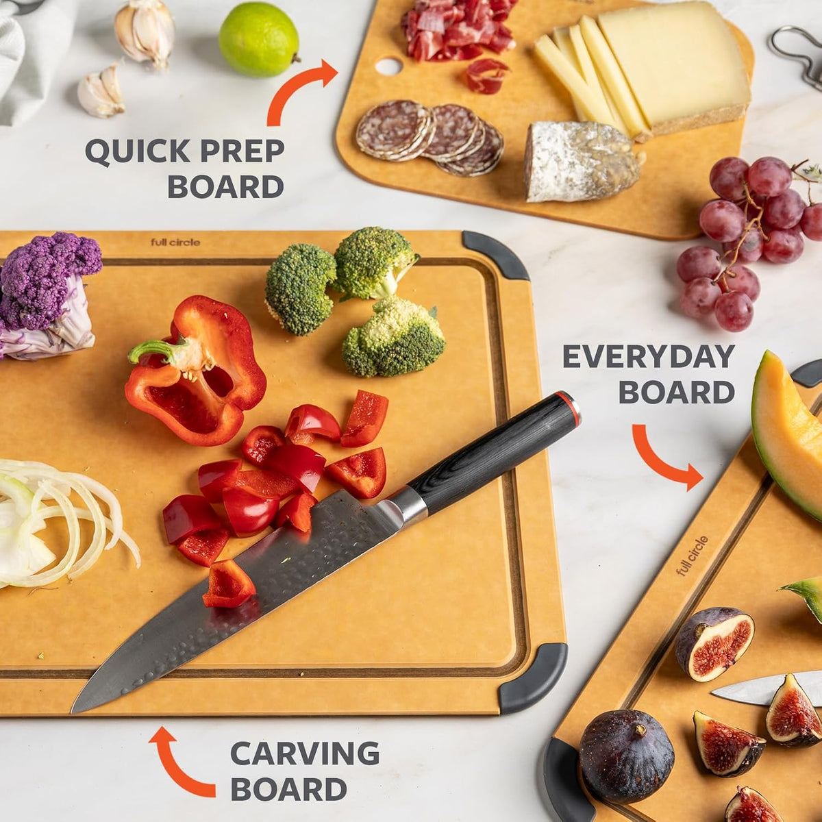 Full Circle Better-Than-Wood Quick Prep Cutting Board, Small Size 8x10"