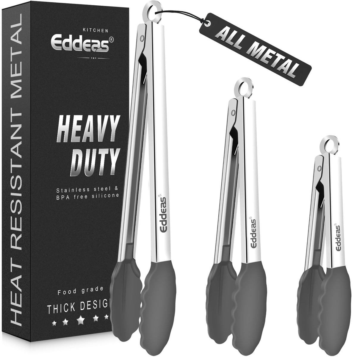 Kitchen Tongs Up To 600°F Silicone Tongs for Cooking 3Pcs 7,9,12 IN