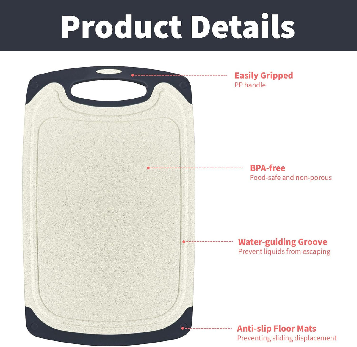 Cutting Board for Kitchen, Non Slip Chopping Board with Juice Grooves for Meat, Veggies, Space-Saving, Dishwasher Safe, Durable Kitchen Essential (Wheat)