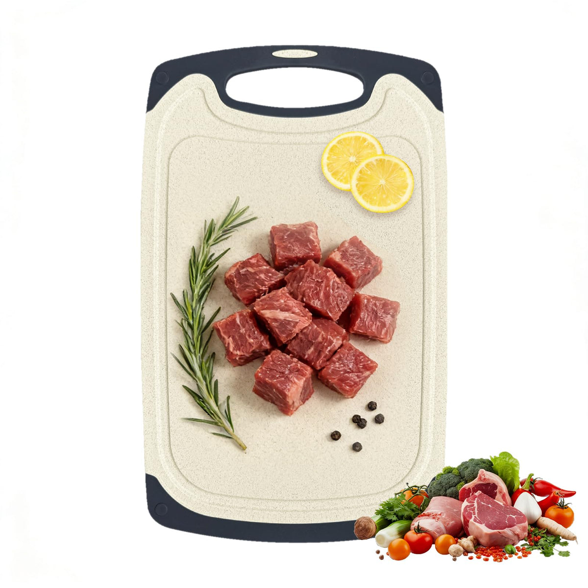 Cutting Board for Kitchen, Non Slip Chopping Board with Juice Grooves for Meat, Veggies, Space-Saving, Dishwasher Safe, Durable Kitchen Essential (Wheat)