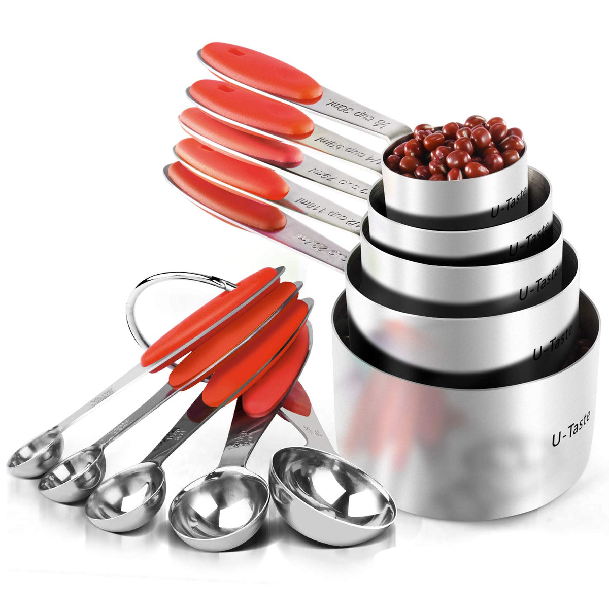 U-Taste Measuring Cups Spoons Set, 18/8 Stainless Steel, 10Pcs, Black