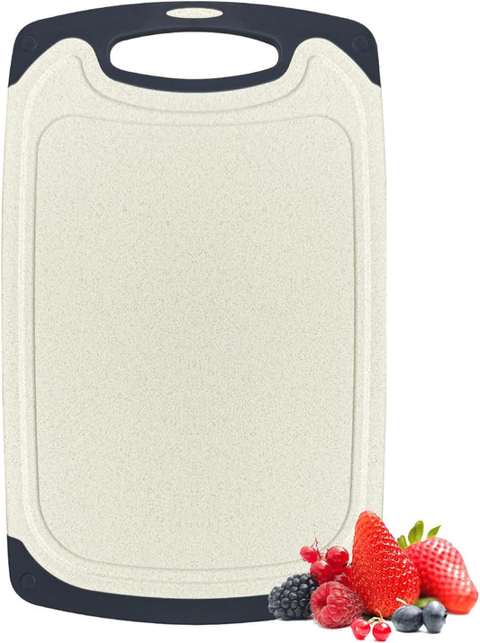 Cutting Board for Kitchen, Non Slip Chopping Board with Juice Grooves for Meat, Veggies, Space-Saving, Dishwasher Safe, Durable Kitchen Essential (Wheat)
