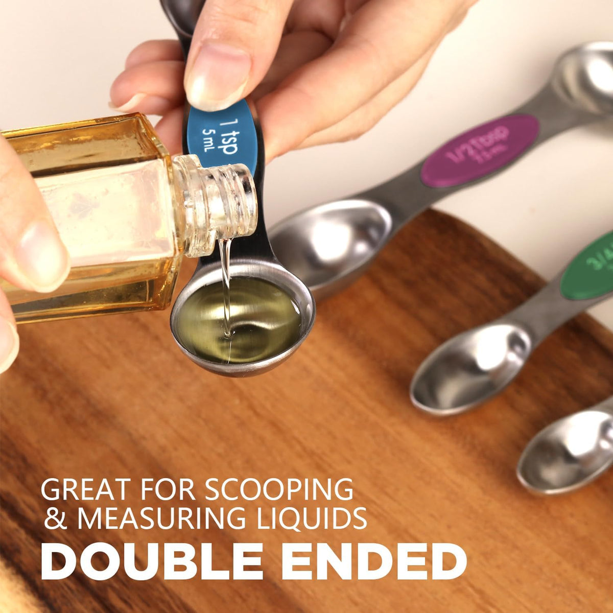 ChefAide Set of 8 Magnetic Measuring Spoons, Stainless Steel, Dual Sided