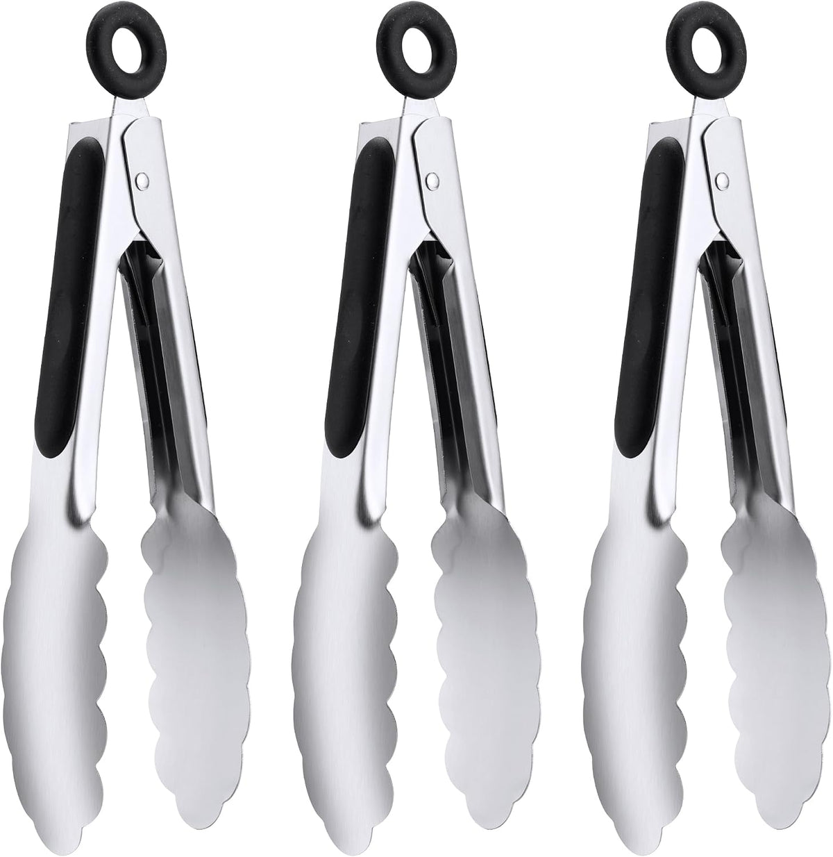 7-Inch Stainless Steel Kitchen Tongs Set, for Cooking Serving (7", 3PCS)