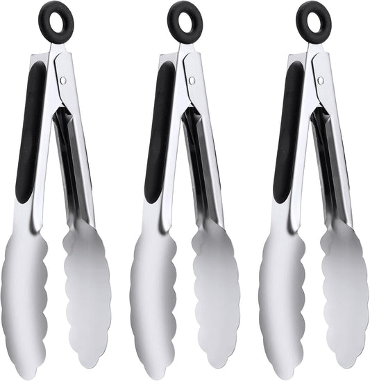 7-Inch Stainless Steel Kitchen Tongs Set, for Cooking Serving (7", 3PCS)